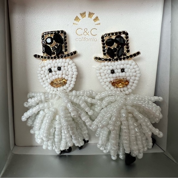 NWT C&C California Beaded Rhinestone Snowman Earrings - Picture 2 of 5